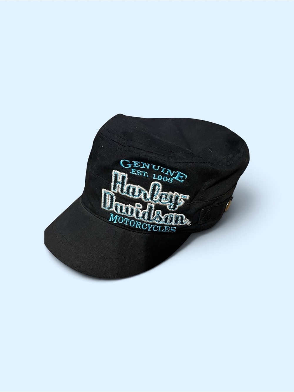 Harley-Davidson Black Cadet Cap with Teal & White Embroidery